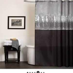 Lush Decor Night Sky Shower Curtain Sequin Fabric Shimmery - Black & Grey